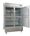 54 Inch 41 Point 3 Cu Ft Commercial Freezer Heavy Duty Four Half Door Stainless Steel Reach In Unit With Six Adjustable Shelves open view