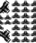 Push To Connect One Quarter Inch Pneumatic Fittings Kit With Tee Union And T Shaped Quick Connect Air Hose Fittings Black Plastic 28 Piece Set