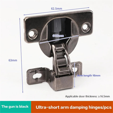 Concealed Soft Close Cabinet Hinges Featuring Short Throw Arms And Hydraulic Damping For Tight Furniture Frames Buttery Smooth Closure Zero Drama Black Pair Heavy Duty Hardware side view showing dimensions and hinge mechanism