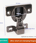 Smooth As Butter Concealed Cabinet Hinges Heavy Duty Short Arm Design With Hydraulic Buffer Stops Door Slamming Dead On Narrow Side Panels Quick Install Set Of Two Black Finish detailed view with measurements.