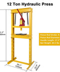 Dead Serious 12 Ton Hydraulic H Frame Shop Press With No Sweat Adjustable Table and Knockout Steel Plates, 51.2" tall.