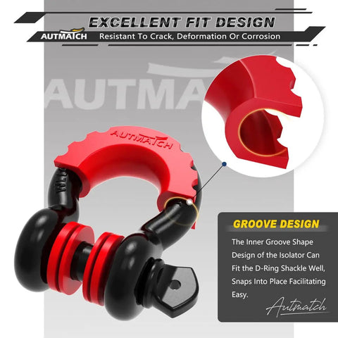Heavy Duty Red Shackle Isolators With Washers Fits 3/4 Inch D Ring Bow Shackles Rubber Bushing Covers For Off Road Truck Rigs.