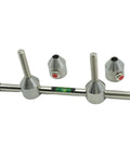 SUS304 Heavy Duty Stainless Steel Two Hole Pin With Push Button Quick Lock For Pipe Alignment and Rigging Work, featuring a bubble level.