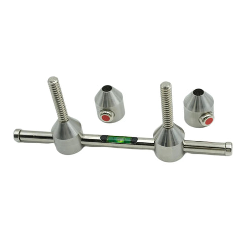 SUS304 Heavy Duty Stainless Steel Two Hole Pin With Push Button Quick Lock For Pipe Alignment and Rigging Work, featuring a bubble level.