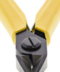 Close-up of Square Cutter With Oval Head Flush 8161 for Precise Clean Cuts in Metal and Wood, showing yellow ergonomic grip handles.