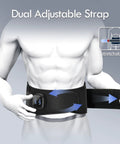 Cordless Heating Pad With Massager For Lower Back Pain Relief with adjustable strap, showing dual stretchable fit.