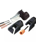 Heavy Duty Electric Grinder Sharpening Attachment Kit For Dremel Rotary Tools With Quick Swap Grinding Wheel and Sanding Disc components including black attachments and abrasive heads.