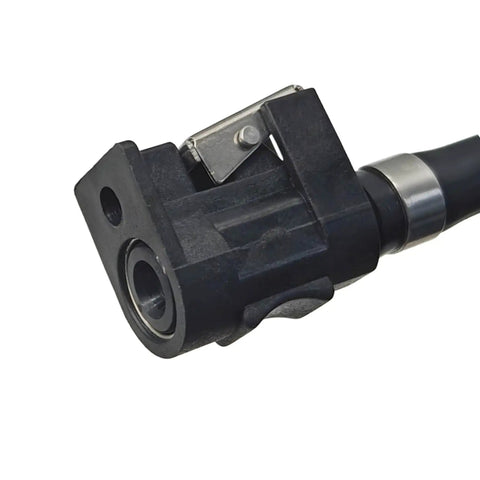 Close-up of a quick connector on an Outboard Fuel Line Hose 8Mm With Quick Connectors And Primer Bulb For Yamaha Outboard Motor 6.5 Ft Replacement.