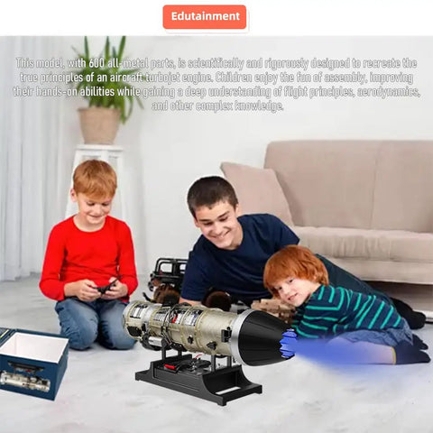Turbofan Engine Model Kit That Actually Runs One Tenth Scale F135 Military Stealth Fighter Metal Jet Engine Replica with kids playing