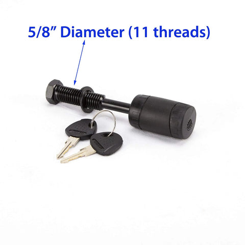 Five Eighth Inch Diameter Threaded Receiver Hitch Lock Pin In Black, 11 Threads Per Inch, lock pin with keys