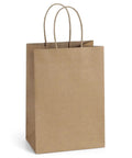 Eco Friendly Kraft Paper Gift Bags With Handles 100 Pack 5.25x3x8 Inches Small Brown Paper Sacks For Small Biz Retail Merchandise Wedding Party Favor