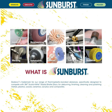 Sunburst Rotary Tool Points 1 16th Inch 138 Points, Yellow Aluminum Oxide Coarse 80 Grit applications in various industries