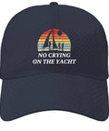 Navy Mens Breathable Summer Cap With Top Vent Holes, Adjustable Strap, Lightweight And Sweat Wicking Hat Featuring Yacht Design