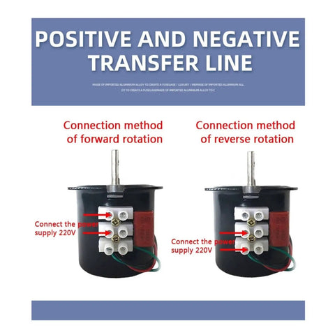 Plug And Play 14W Permanent Magnetic Synchronous Motor With 8mm Shaft 110V 220V AC showing wiring for forward and reverse rotation