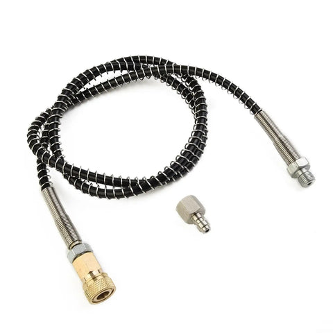4500 PSI DN2 Microbore Hose 36 Inch Long Fast Fill Quick Connect Air Hand Pump Charging Includes Black Strain Relief Stainless Male Female Steel Ends coiled