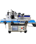 High Speed Automatic Label Applicator For Round Bottles Featuring Smooth Riding Conveyor Tracks Pro Level 200 Unit Per Minute Arrangement side view