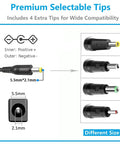 Selectable tips for 15V 60W AC Adapter Charger for Portable Power Stations Compatible With 50W to 300W Generators