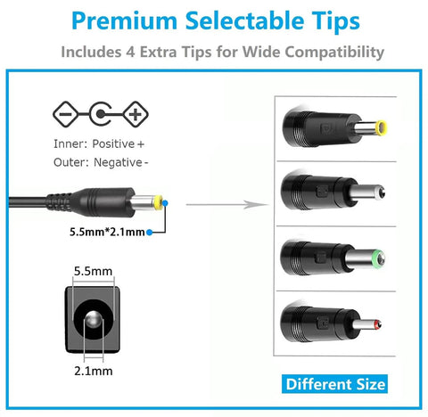 Selectable tips for 15V 60W AC Adapter Charger for Portable Power Stations Compatible With 50W to 300W Generators