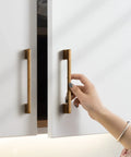 Hand opening cabinet with Six Pack Light Brushed Brass Cabinet Pulls In Zinc Alloy, modern kitchen hardware installation