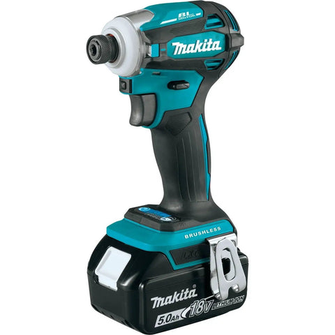 18V LXT Brushless Cordless Hammer Drill And Impact Driver Combo Kit With 5.0Ah Batteries Beast Mode Power, side view.