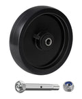 Eight Inch By Two Inch Polyolefin Caster Wheels Heavy Duty Swivel Plates with a black wheel and metal bolt for utility carts.