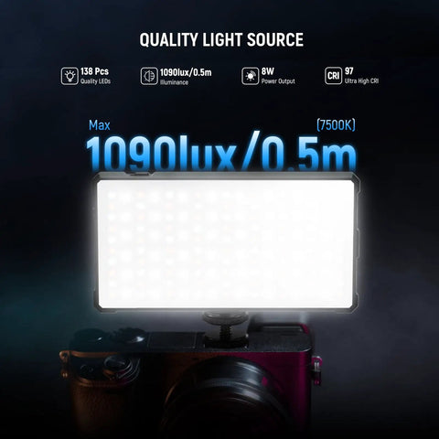 Portable Full Color RGB Video Light 8W With Adjustable 2700K to 7500K Temperature LED panel for DSLR