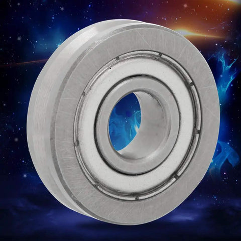 Tough As Nails 10mm Bore 30mm OD 8mm Thick V Groove Stainless Steel Deep Groove Ball Bearing Double Sealed viewed from the side.