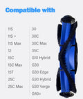Two Pack Pro Replacement Roller Brush Kit For Eufy RoboVac 11S 11S Max 25C G30 G30 Hybrid G30 Edge Verge G32 G10 Hybrid 30C 30C Max 15C 15C Max 35C Durable Cleaning Rollers shown with compatibility list and blue roller brush