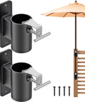 Go-To Heavy Duty Deck Rail Umbrella Holder for 1 to 2 Inch Poles, space-saving holder showing flat mount and screws attachment