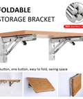 Beefy 10 Inch Folding Shelf Brackets Set of 2 holding wooden shelf, space saving wall mount, stainless steel, max load 550 lb