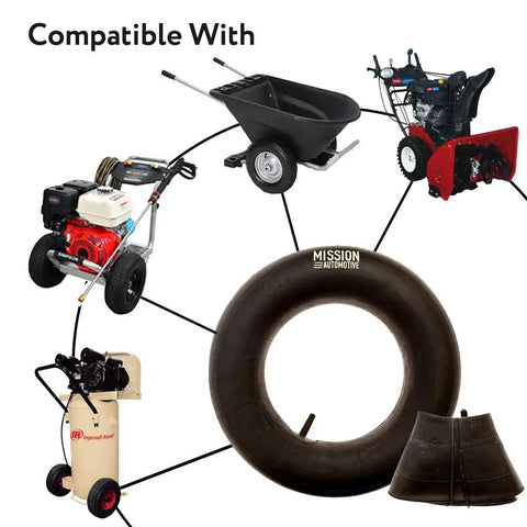 4.80/4.00-8 Inch Tire Inner Tubes for wheelbarrows and trailers, heavy duty rubber tubes with compatible equipment illustrations