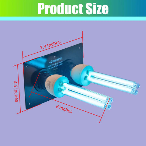 50 Watt HVAC Quartz Duct Light Bulb 253.7nm And 254nm UVC Germ Busting for Furnace and AC systems with dimensions shown