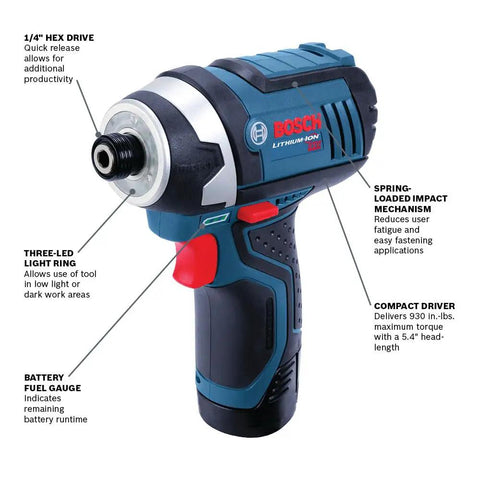 12V Max Impact Driver Kit With 930 In Lbs Torque Ultra Compact Five Point Four Inch Head For Tight Spaces Lightweight Design