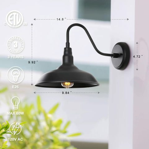 Gooseneck Barn Lights 10 Inch Black Exterior Wall Mount Sconce Set 4 Pack Farmhouse Style Waterproof Outdoor Lighting