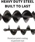 Two black steel garden auger drill bits for planting with spiral blades and 3/8-in hex drive