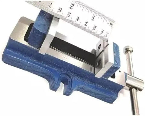 Self Centering Vice Low Profile 50mm Jaw For Precision CNC Milling Grinding Machine showing blue hardened steel clamp with scale