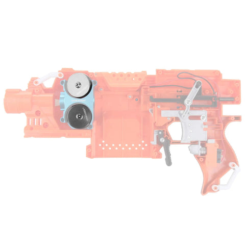 Dope Aluminum Alloy Flywheels Mod Kit For Nerf Stryfe CS18 Oblique Cage Compatible installed on blaster frame