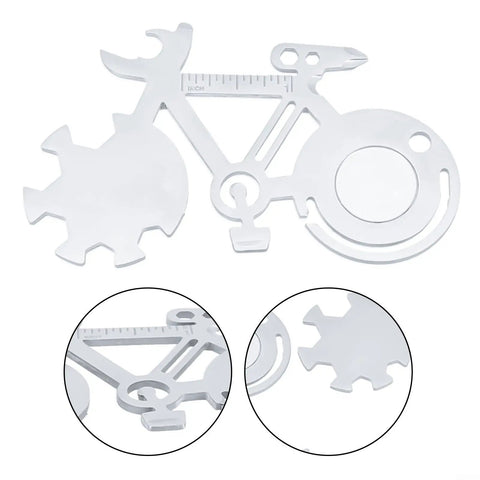 Do It All 14-In-1 Bicycle Multitool Card with Stainless Steel keychain tools shaped like a bike.