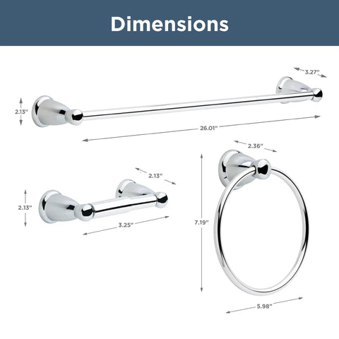 Dimensions of All In One 3 Piece Polished Chrome Bathroom Set With Towel Bar Towel Ring And Toilet Paper Holder For A Clean Modern Or Vintage Look No Fuss Install And Everyday Durability