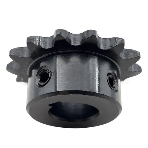 Roller Chain Sprocket Type B, 14 Tooth, Five Eighths Inch Bore, For ANSI Thirty Five Chain, 1045 Carbon Steel With Hardened Teeth, Two Setscrews At Ninety Degrees, Keyway Three Sixteenths By Thirty Two Inches, Built Tough Drive Gear
