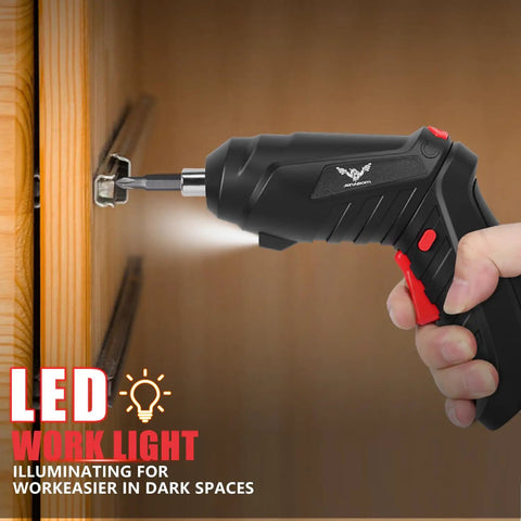 Go To 3.6V Cordless Screwdriver Set With Quick Grip Mini Power Drill for tight spaces, illuminated work light feature, practical for dark areas.