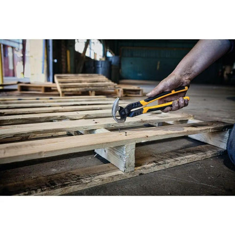 10 Inch MF End Nipper PLRS Series Heavy Duty Cutter trimming wooden pallet in workshop with comfortable grip, precision jaw design