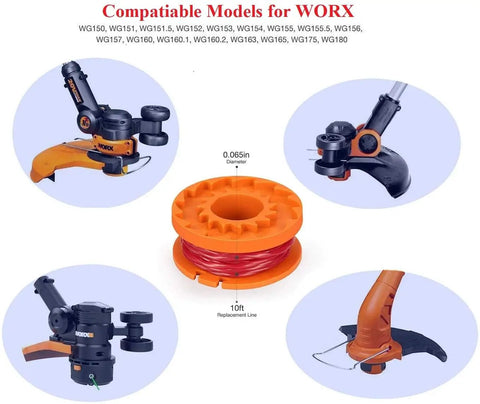 Replacement Trimmer Line Spool For Worx Electric String Trimmers 0.065 Inch 10 Feet Autofeed Edger Line Weed Eater Compatible
