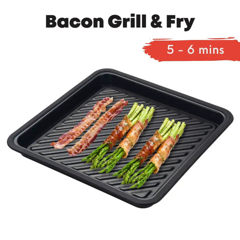 Microwave Bacon Crisper Tray For Crispy Stove And Oven Quality Bacon In Your Microwave With Far Infrared Heating Aluminum Square 12 By 12 By 2.5 Inches In Gray Perfect For Quick Grillin Of Bacon And Other Foods At Home with bacon-wrapped asparagus