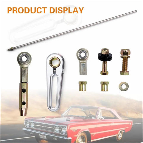 21-Inch Transmission Column Shift Linkage Kit for GM TH-200 200-4R TH-350 TH-400 4L60 4L60E 4L80E 700-R4 Universal Plug-and-Play Complete Kit With Rod Ends, Bushings, Washers, Nuts And Bolts, shown with linkage parts and hardware