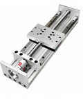 Straight Up Precision Ball Screw Stage Featuring Double Linear Rail Slide Table For Xyz Axis Operations Sfuf1605 Sfu1610 close-up view of aluminum structure and lead screw.