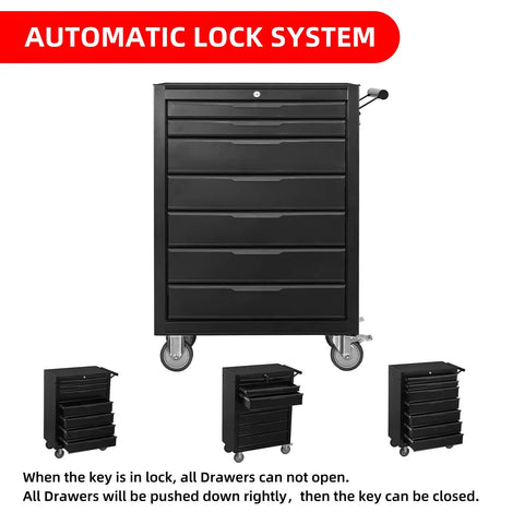 24 Inch Cold Rolled Steel Tool Box With Drawers Rolling Tool Chest On Wheels Lockable Storage For Garage And Workshop Black Finish