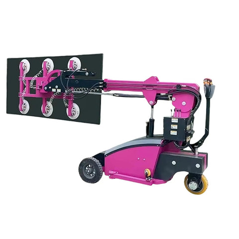 Pro Grade Hydraulic Mobile Vacuum Glass Lifter with heavy duty suction cups for moving large glass sheets on job sites.