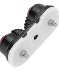 Cam cleat rope clutch, aluminum, white housing with black clamp and two end bolts for 4–6 mm rope