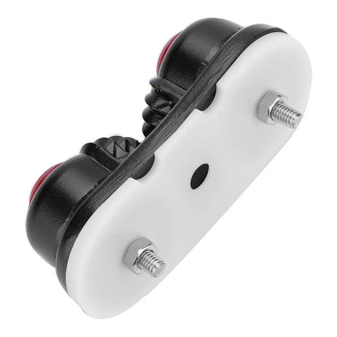 Cam cleat rope clutch, aluminum, white housing with black clamp and two end bolts for 4–6 mm rope